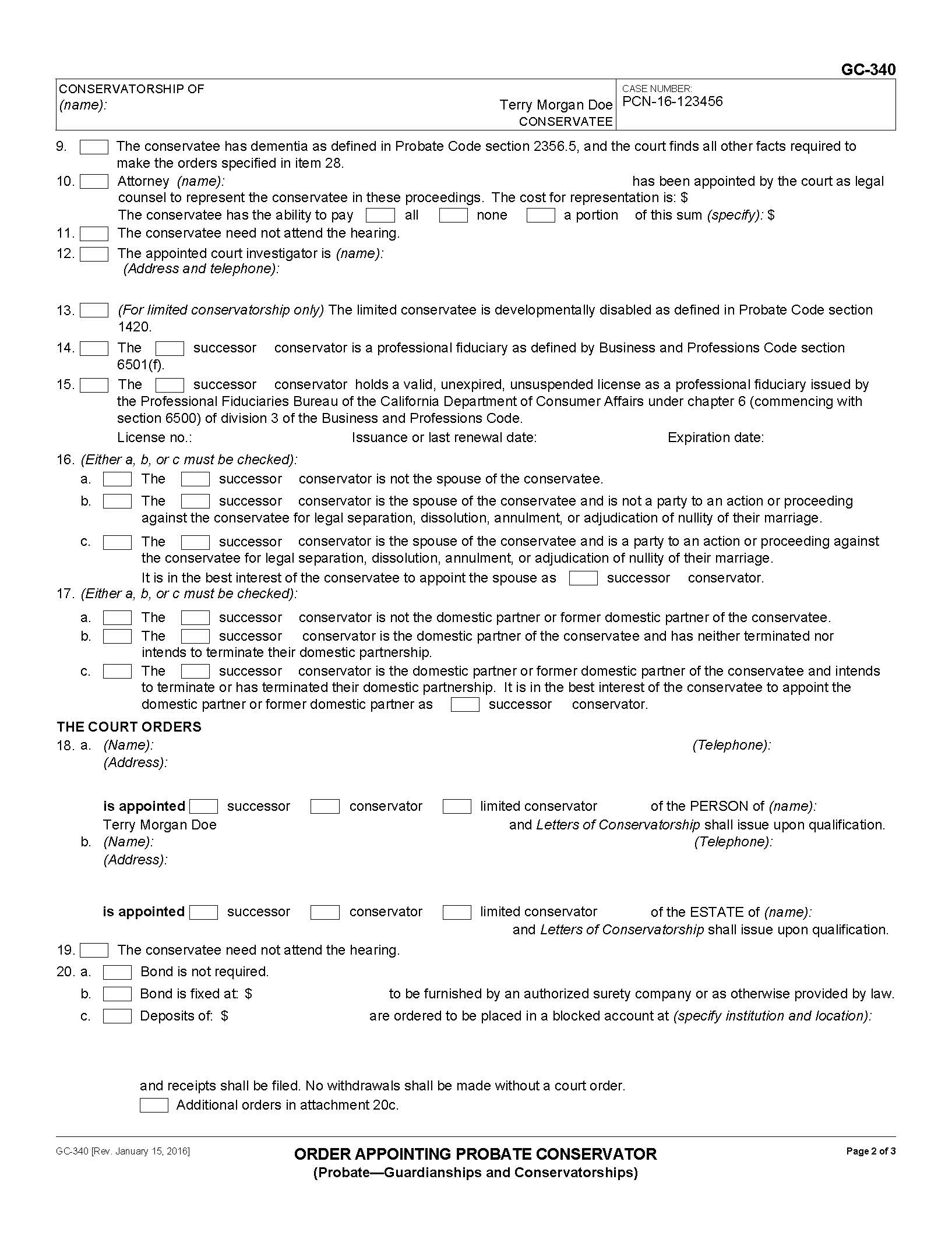 gc-340 page 2 Order Appointing Probate Conservatorship