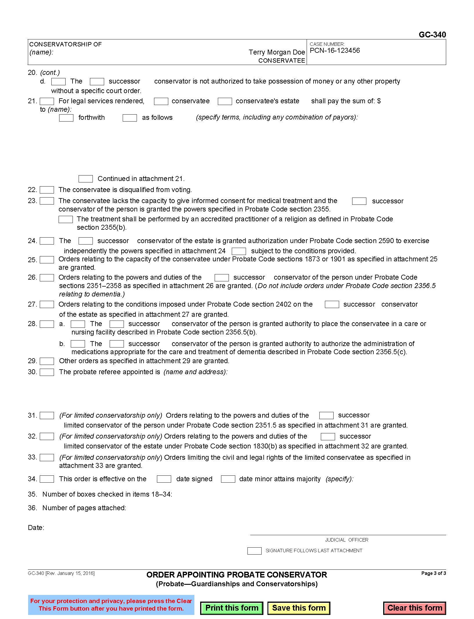 gc-340 page 3 Order Appointing Probate Conservatorship