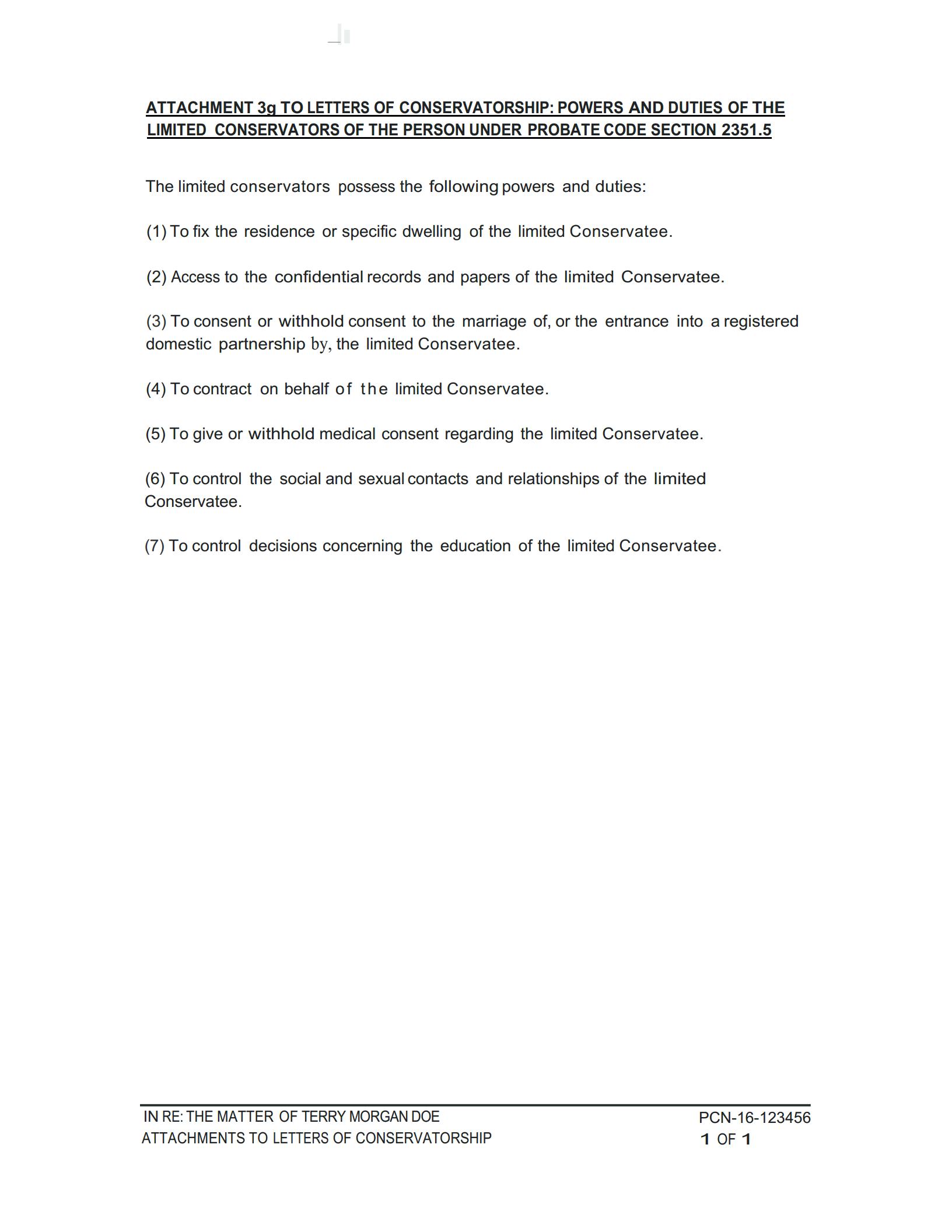attachment 3 g to letters of conservatorship under probate code section 2351.5